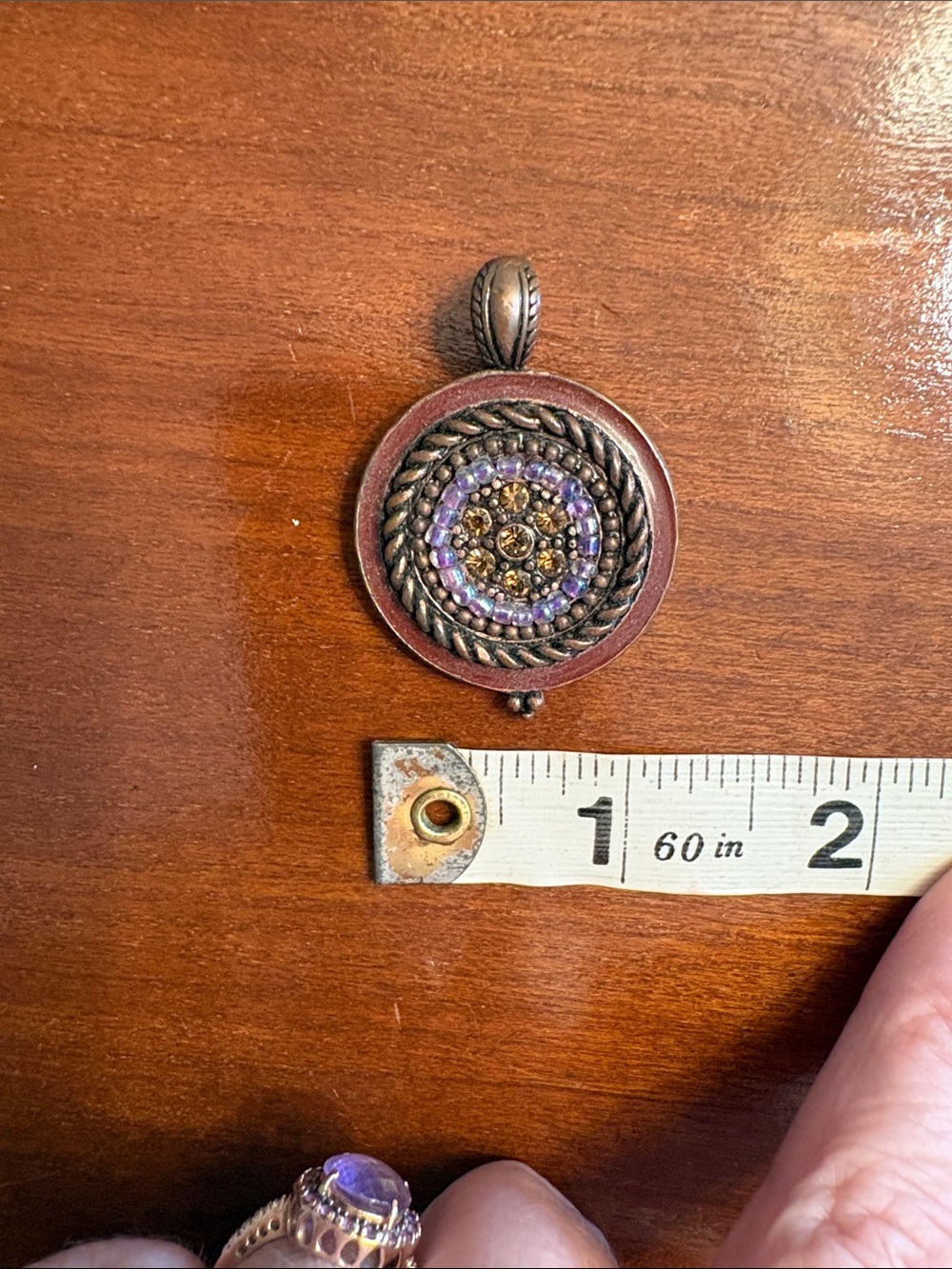 Cookie Lee Bronze-Tone Necklace Pendant with Purple and Amber Accents - Picture 4 of 5